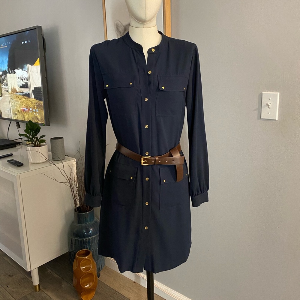 Michael Kors Belted Navy Utility Dress